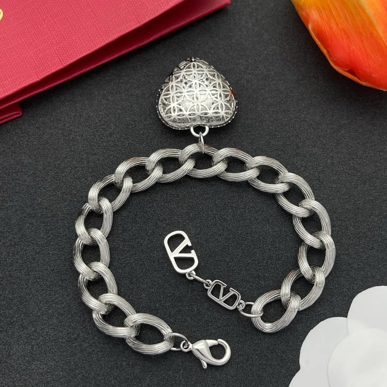 Bracelet Valentino Chaîne en maillons torsadés en corde argent blanc avec charm de cœur pavé-set 4