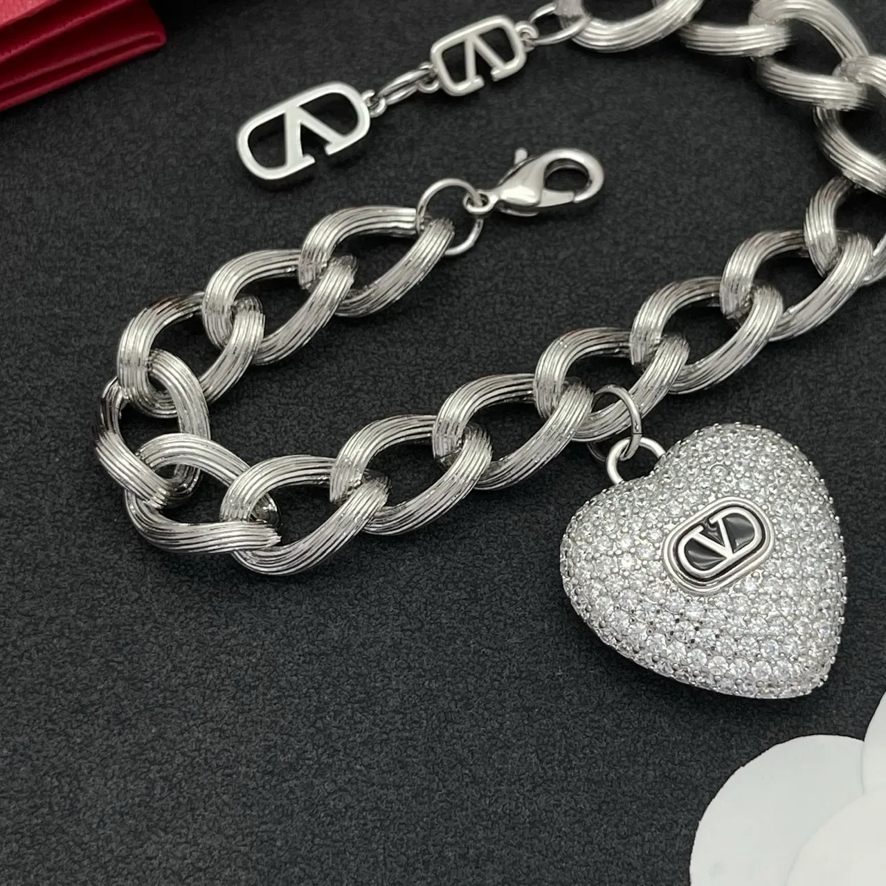 Bracelet Valentino Chaîne en maillons torsadés en corde argent blanc avec charm de cœur pavé-set 5