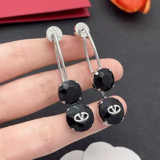 Valentino VLogo Double-Drop Black Crystal Earrings