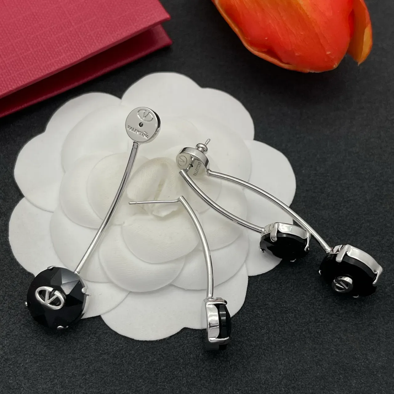 Valentino VLogo Double-Drop Black Crystal Earrings 5