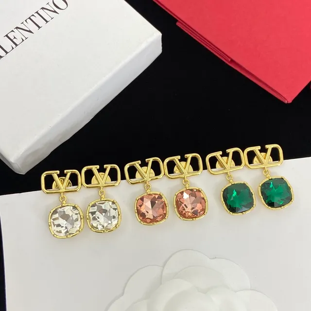 Valentino VLogo Boucles d'Oreilles de Cristal Faceté Pendantes 5