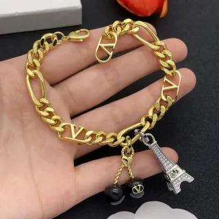 Valentino VLogo Gold Black Figaro Chain Motif Bracelet