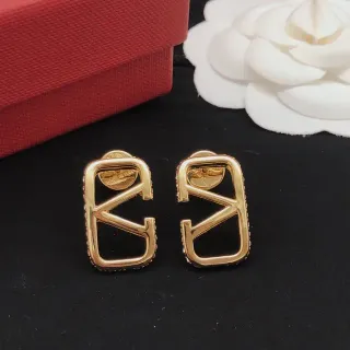 Valentino VLogo Gold Black Open-Frame Geometric Pavé-Edged Earrings