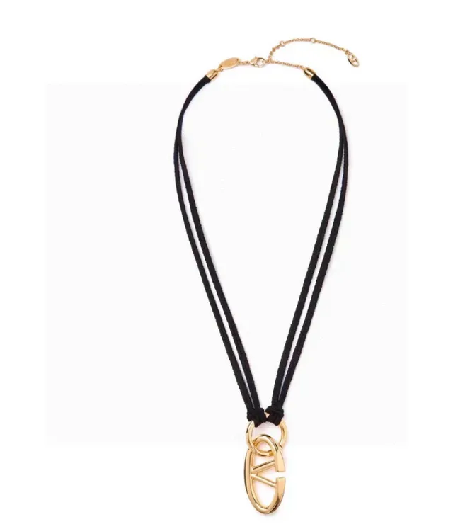 Collier Valentino VLogo Pendentif Chaîne Corde Tordue Or Noir 6