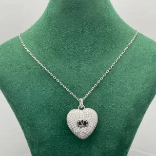 Valentino VLogo Heart Pavé Pendant Necklace
