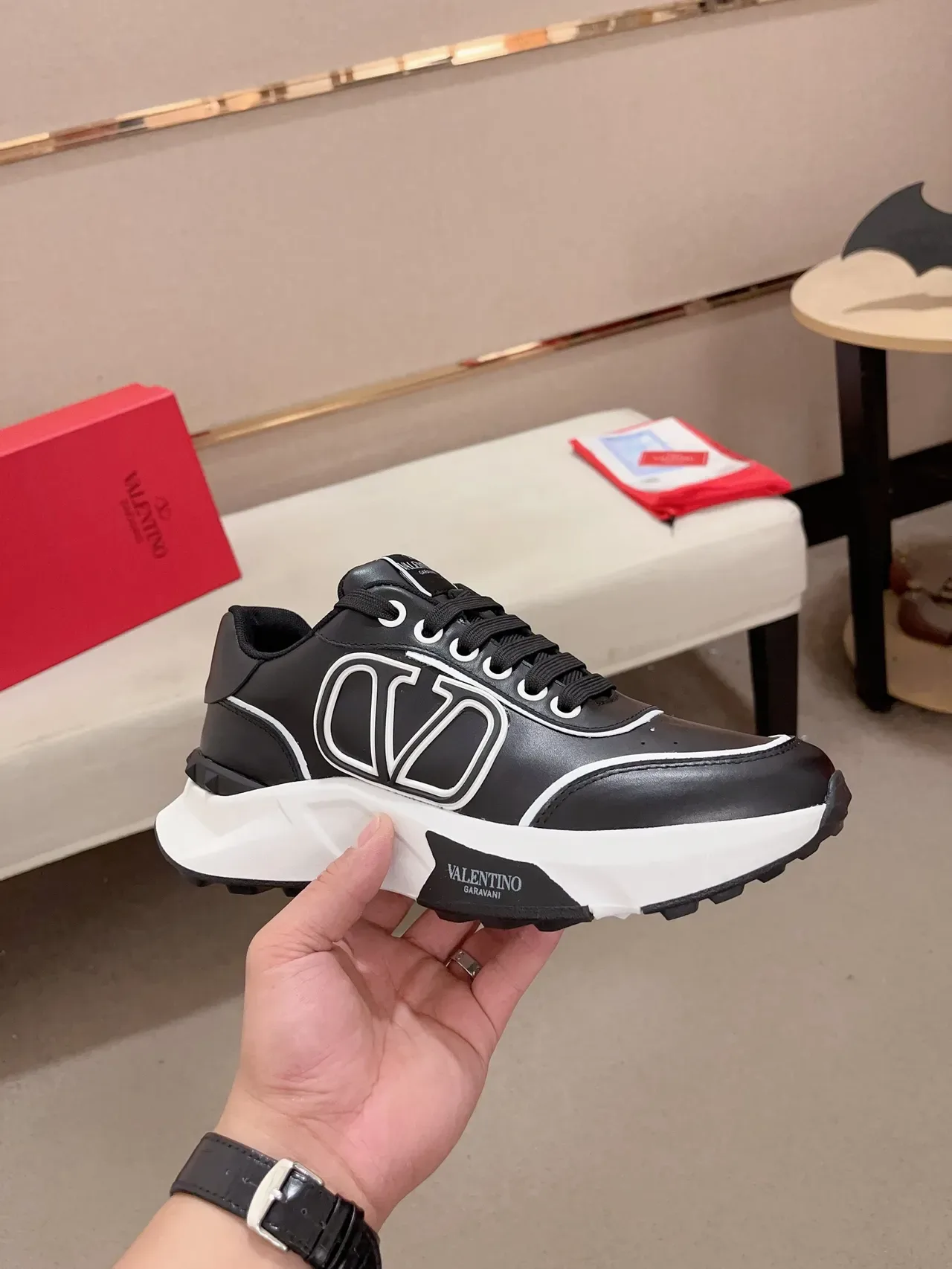 Valentino VLTN Black and White Leather Lifestyle Sneakers 4
