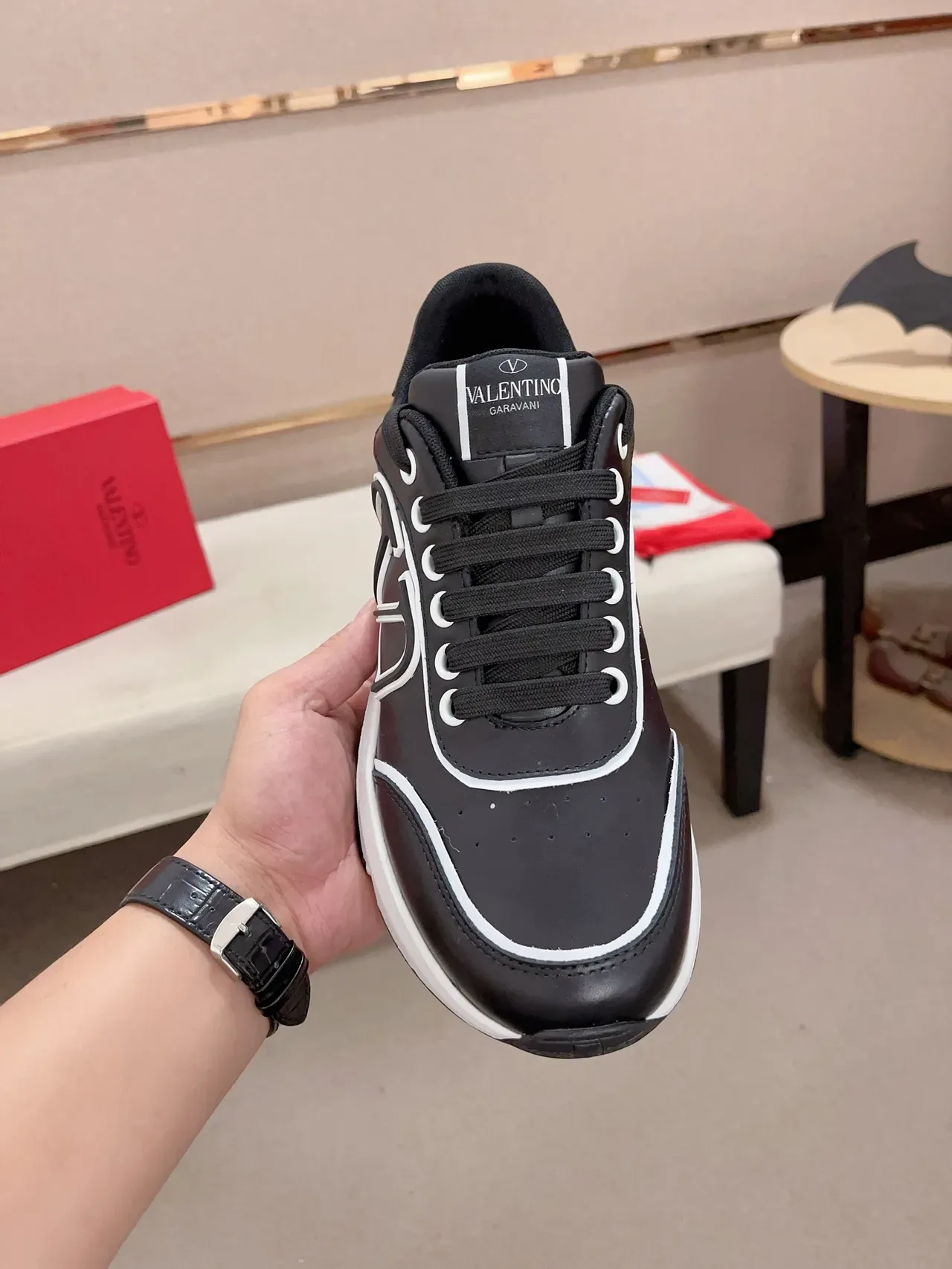 Valentino VLTN Black and White Leather Lifestyle Sneakers 5