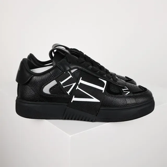 Valentino VLTN Tênis Lifestyle de Couro Preto Texturizado 3