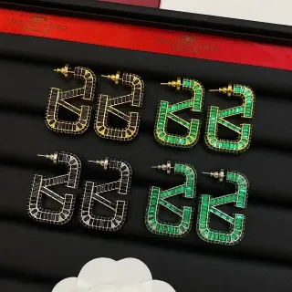 Valentino VLTN Geometric Baguette-Stone Hoop Earrings