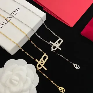 Valentino VLTN Pavé Monogram Pendant Necklace
