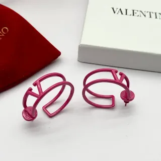 Valentino VLTN Pink Red Open Hoop Logo-Integrated Earrings