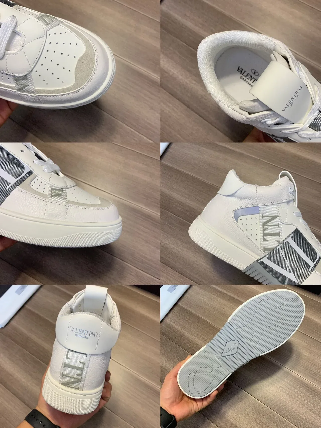 Valentino VLTN حذاء رياضي أنيق أبيض رمادي عالي الارتفاع ثقب في إصبع القدم أسلوب الحياة 2