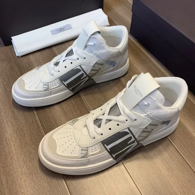 Valentino VLTN حذاء رياضي أنيق أبيض رمادي عالي الارتفاع ثقب في إصبع القدم أسلوب الحياة 8