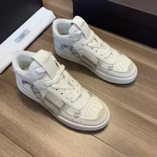 Valentino أبيض رمادي High-Top Perforated Toe Lifestyle Sneakers