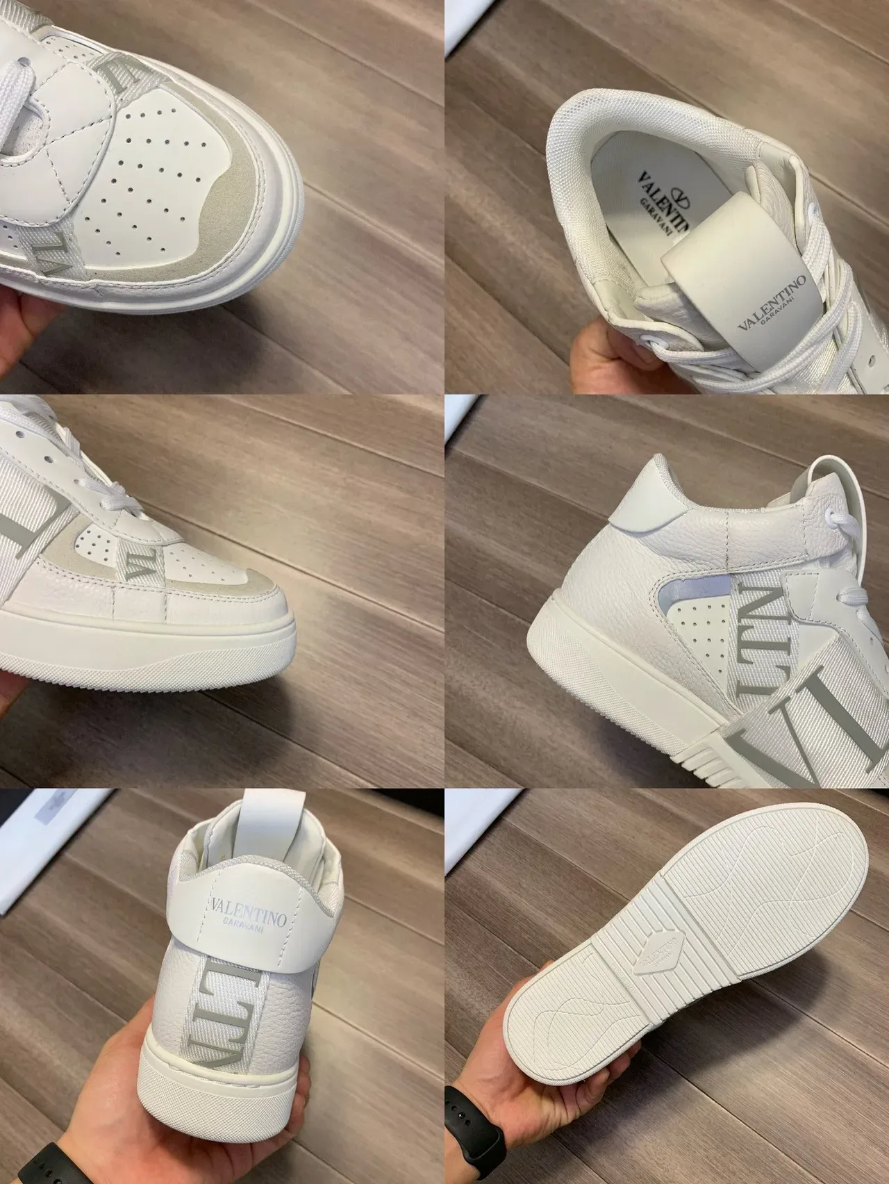 Valentino Blanc et Gris High-Top Perforated Toe Lifestyle Sneakers 2