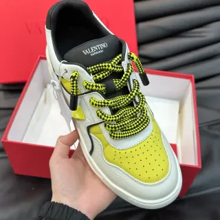 Valentino White Yellow Leather Upper Perforated Toe Cap Lifestyle Sneakers