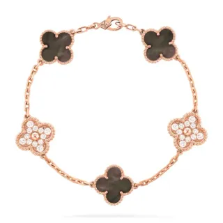 Van Cleef & Arpels Alhambra পাঁচ Motif গোলাপি সোনা মাদার অফ পার্ল এবং ডায়মন্ড ব্রেসলেট