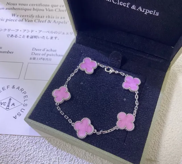 Van Cleef & Arpels Alhambra Pink Enamel Four-Leaf Clover Bracelets 2