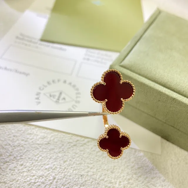 Van Cleef & Arpels Alhambra Red Enamel Four-Leaf Clover Rings 2