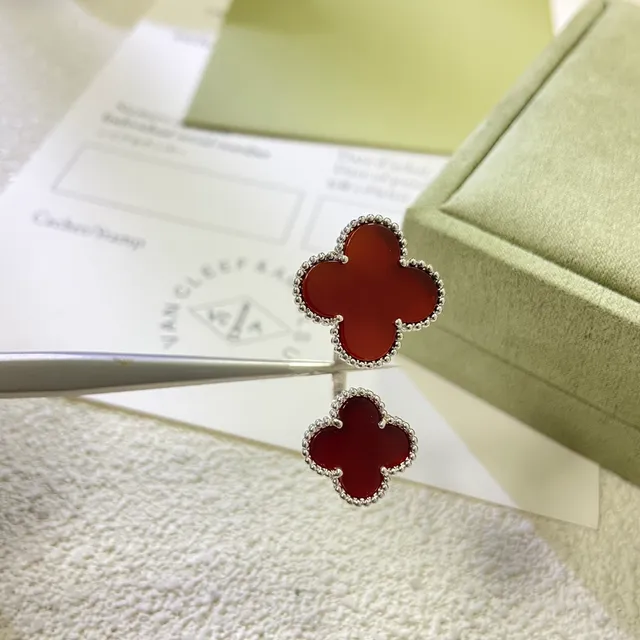 Van Cleef & Arpels Alhambra Red Enamel Four-Leaf Clover Rings 4