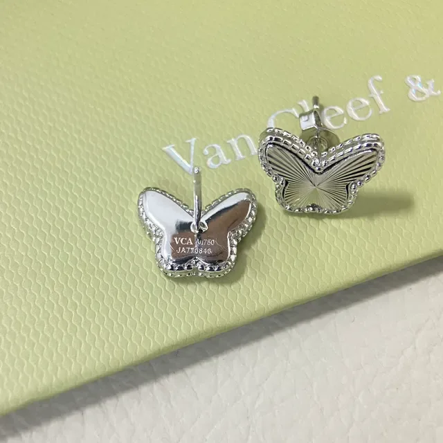 Van Cleef & Arpels Gold Silver Butterfly Motif Textured Wing Engraving Earrings 3