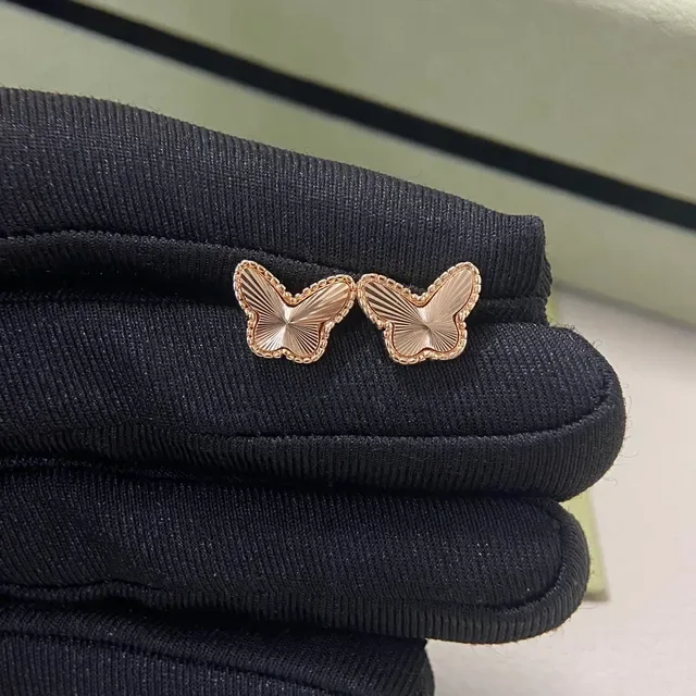 Van Cleef & Arpels Gold Silver Butterfly Motif Textured Wing Engraving Earrings 4