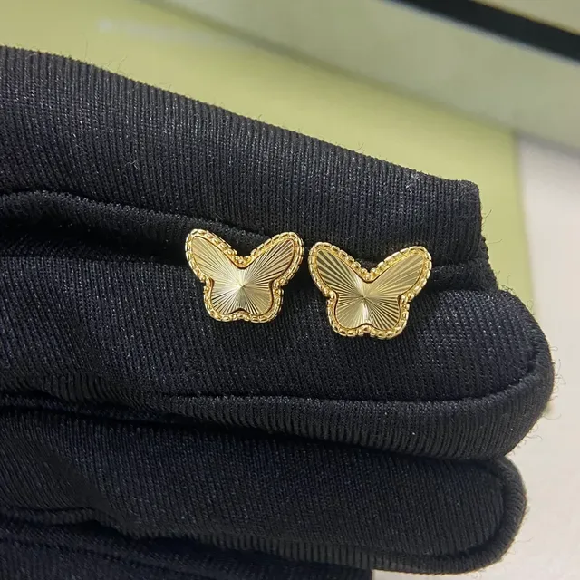 Van Cleef & Arpels Gold Silver Butterfly Motif Textured Wing Engraving Earrings 6