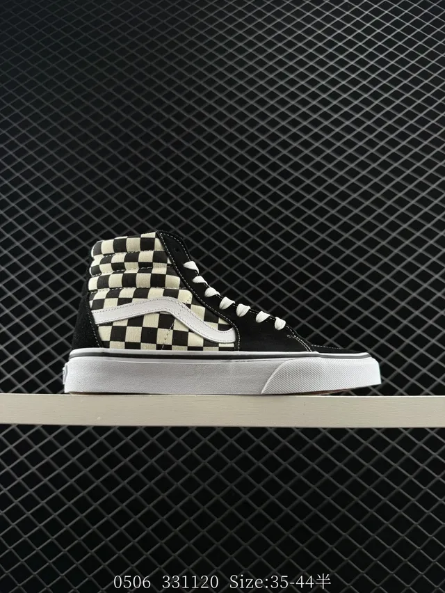 Vans Sk8-Hi Checkerboard Black and Off-White Skateboard Shoes 6