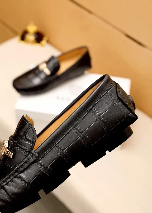 Versace Noir Or Cuir Crocodil Embossé Boucle Tête Médusa Loafer 4