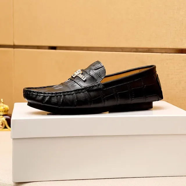 Versace Noir Or Cuir Crocodil Embossé Boucle Tête Médusa Loafer 6