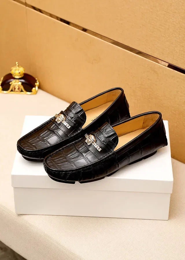 Versace Noir Or Cuir Crocodil Embossé Boucle Tête Médusa Loafer 8