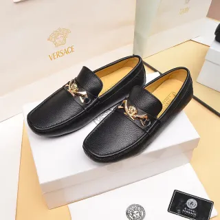 Versace 黑金 粒面皮革 美杜莎头 马衔扣 乐福鞋