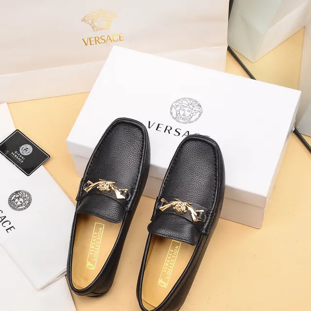 Versace Preto Dourado Couro granulado Cabeça de Medusa Fivela de horsebit Loafer 4