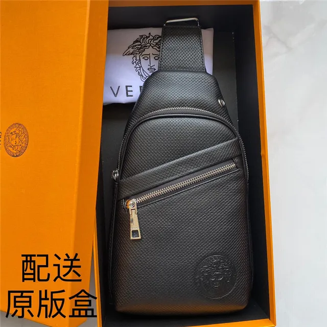 Versace Black Silver Textured Grain Leather Embossed Medusa Logo Messenger Bag 2