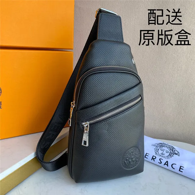 Versace Black Silver Textured Grain Leather Embossed Medusa Logo Messenger Bag 3
