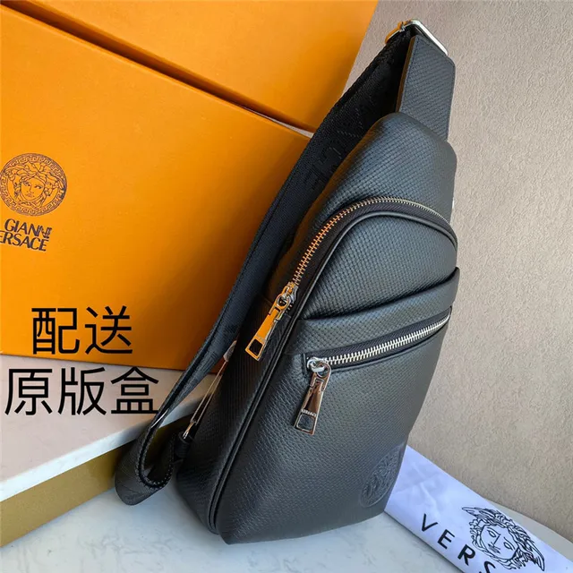 Versace Black Silver Textured Grain Leather Embossed Medusa Logo Messenger Bag 5