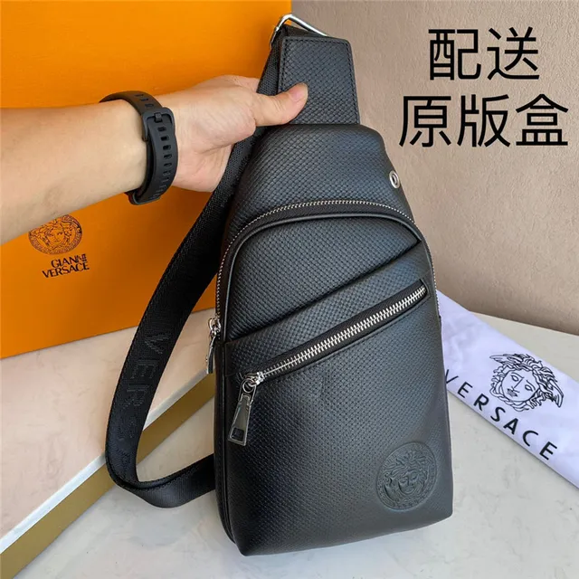 Versace Black Silver Textured Grain Leather Embossed Medusa Logo Messenger Bag 6