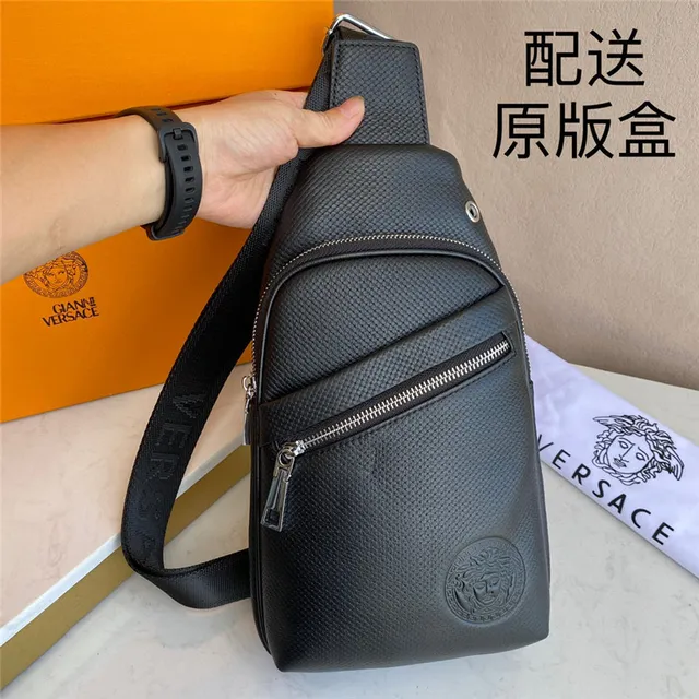 Versace Black Silver Textured Grain Leather Embossed Medusa Logo Messenger Bag 8