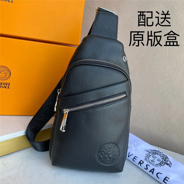 Versace Black Silver Textured Grain Leather Embossed Medusa Logo Messenger Bag 9