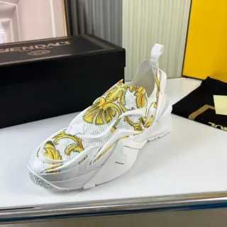 Versace Chain Reaction Baroque Print White Chunky Sneakers