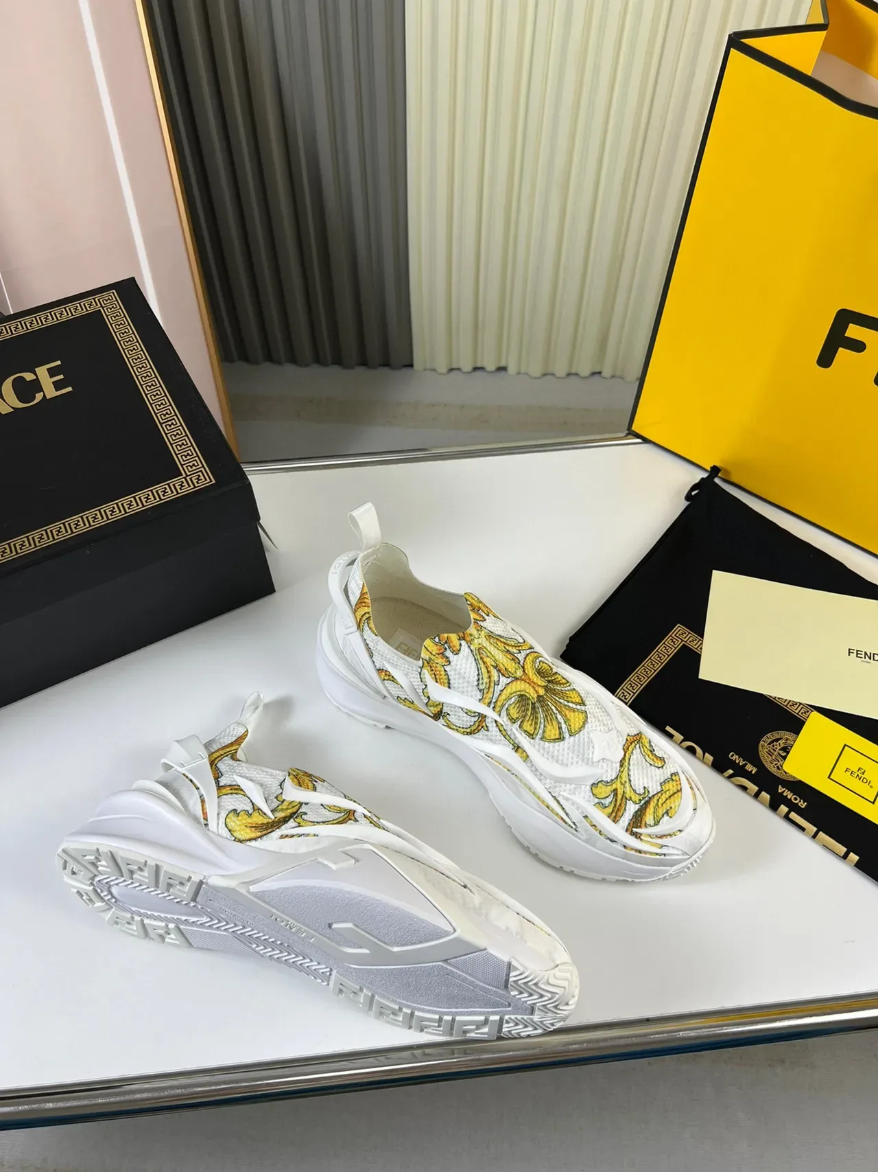 Versace Chain Reaction Baroque Print White Chunky Sneakers 3