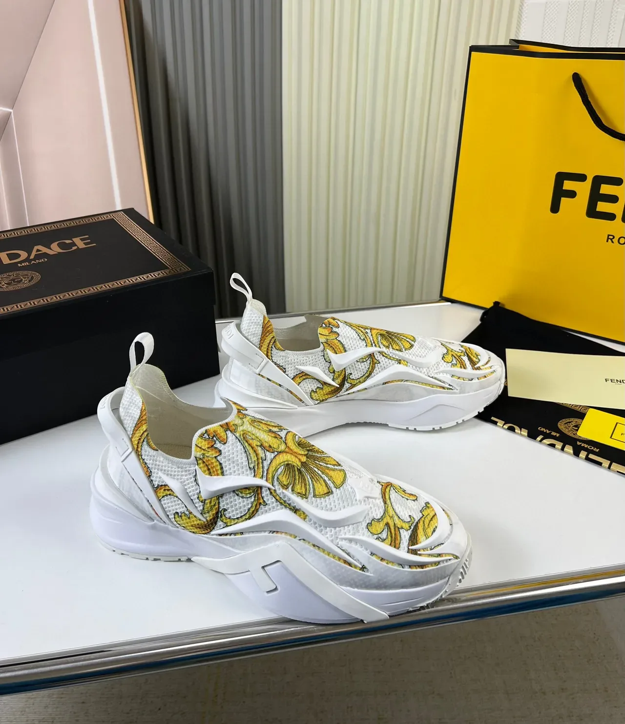 Versace Chain Reaction Baroque Print White Chunky Sneakers 8