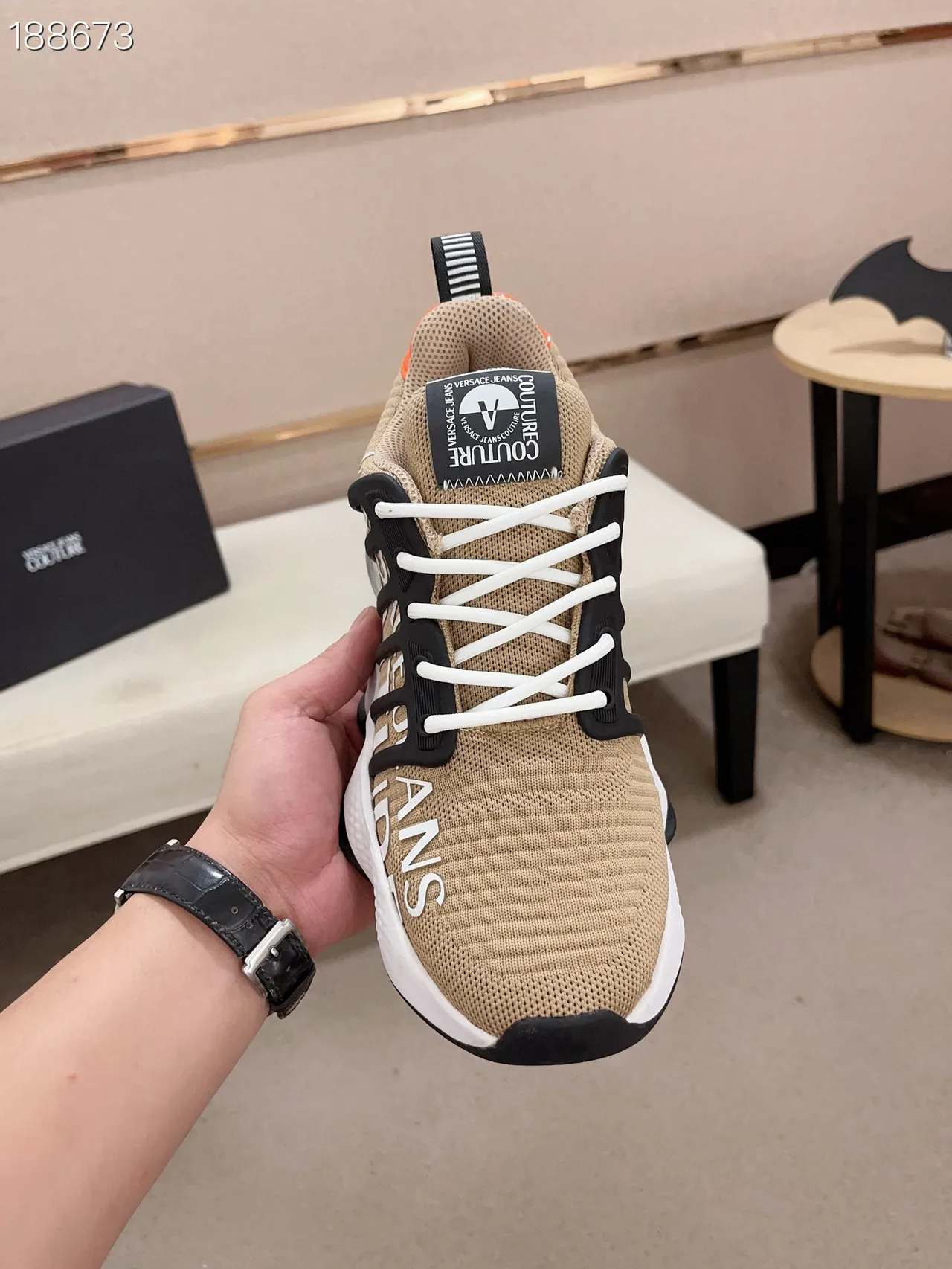 Versace Chain Reaction Beige Black Orange Chunky Sneakers 4