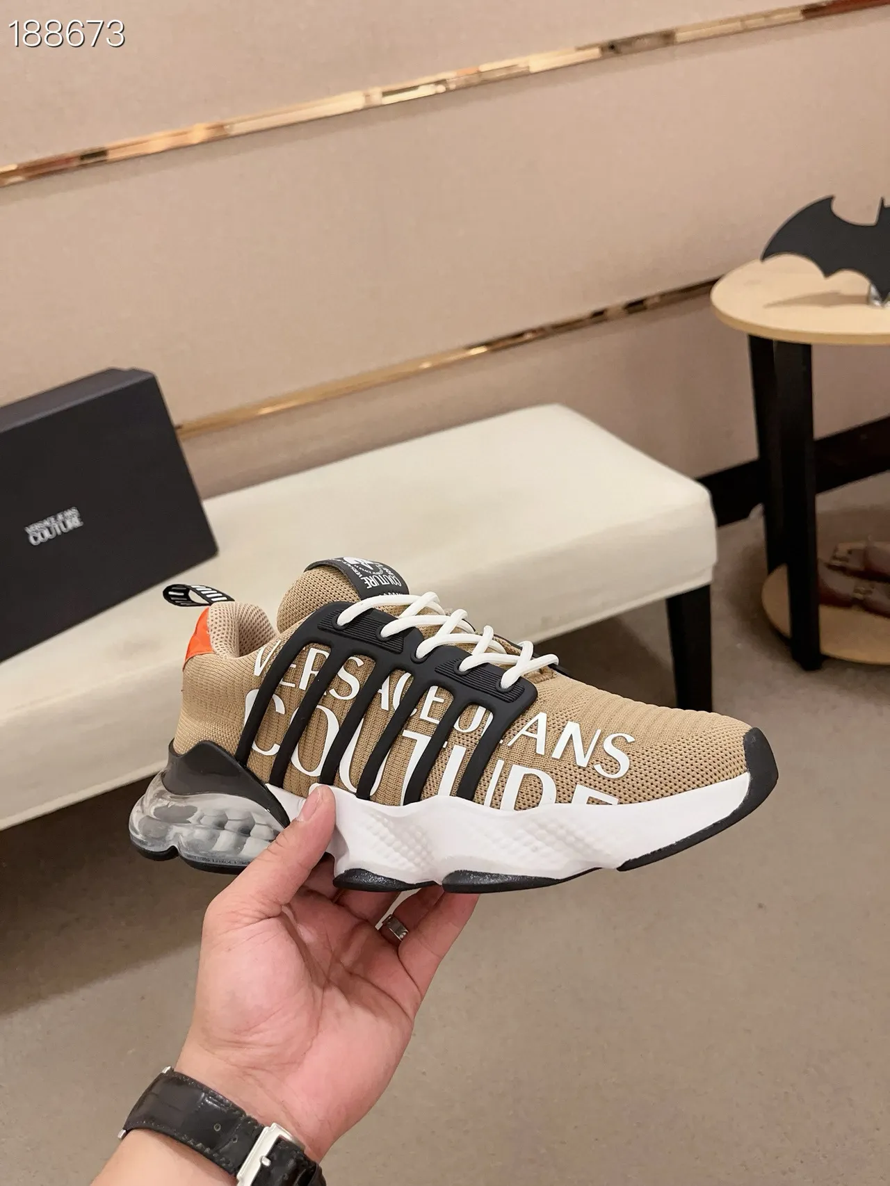 Versace Chain Reaction Beige Black Orange Chunky Sneakers 6
