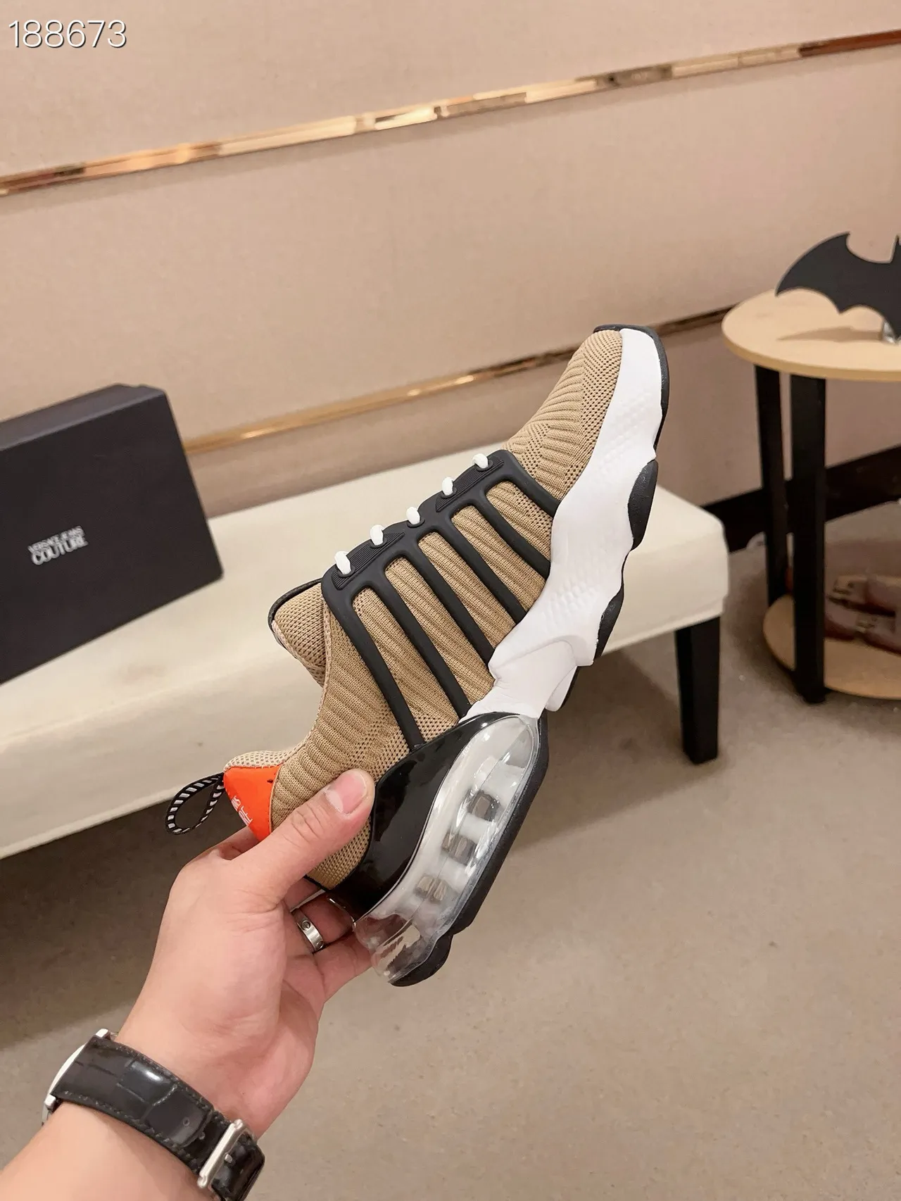 Versace Chain Reaction Beige Black Orange Chunky Sneakers 7