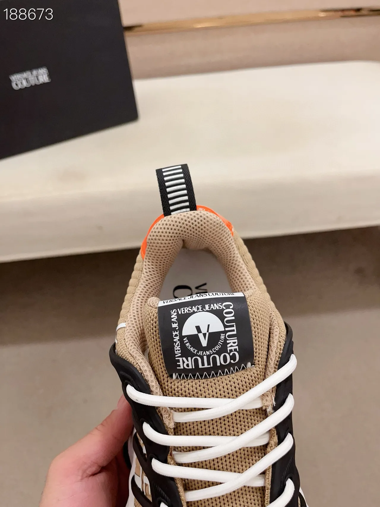 Versace Chain Reaction Beige Black Orange Chunky Sneakers 8