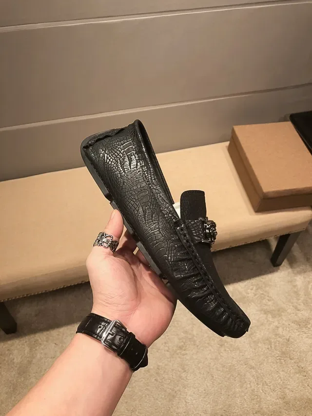 Versace Chain Reaction Mocasines Negro Croc-Embossed Hebilla Medusa 8