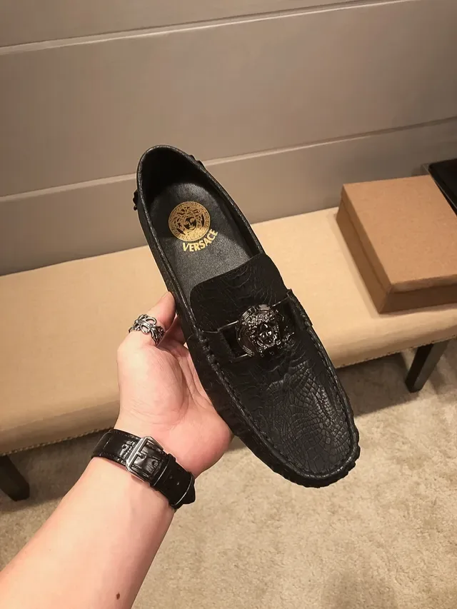 Versace Chain Reaction Mocasines Negro Croc-Embossed Hebilla Medusa 9