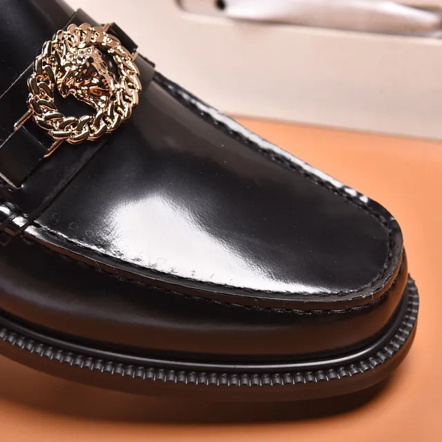 Versace Chain Reaction Mocassins Cuir Noir Poli Boucle Medusa 4