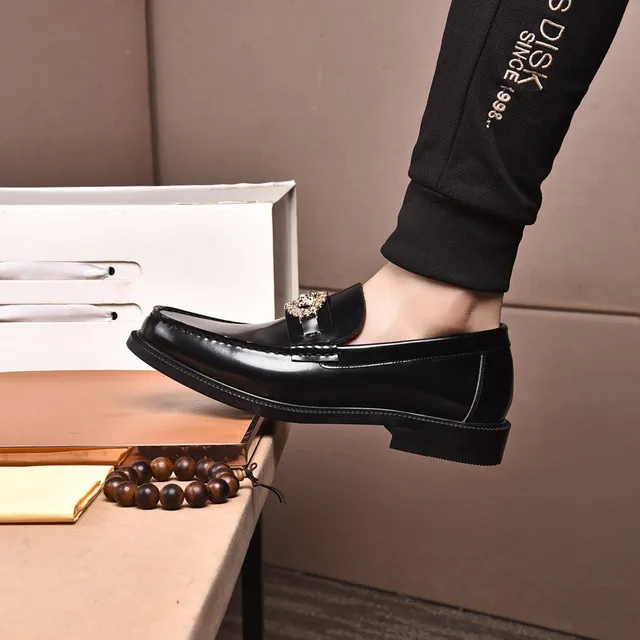 Versace Chain Reaction Mocassins Cuir Noir Poli Boucle Medusa 6